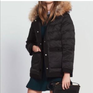 SANDRO COAT WITH GROSGRAIN DETAILS & FUR HOOD Size 1